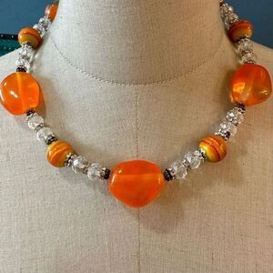Orange and silver tone chunky necklace